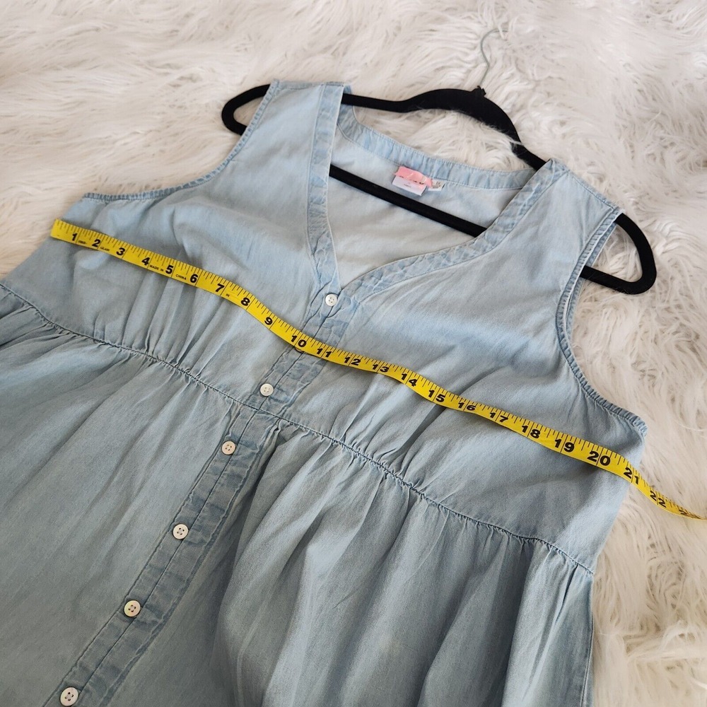 New Directions Women's 1X XL Chambray Tiered Midi Dress Blue Denim Sleeveless‎ - Picture 7 of 13